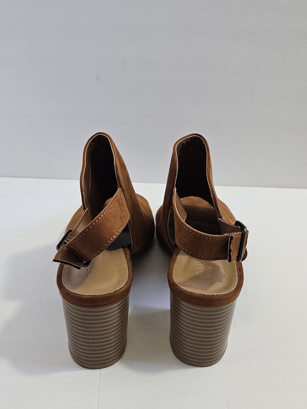 Women’s Suede Peep-Toe Block Heel Sandals - Brown - Picture 4 of 8